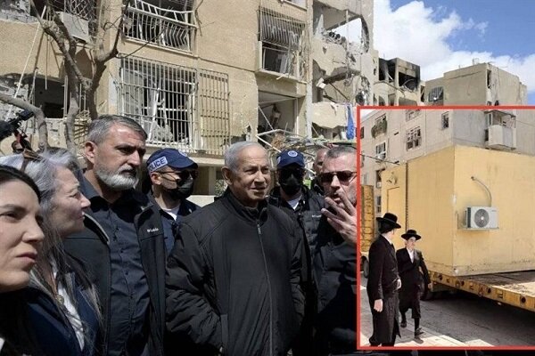 حضور نتانیاهو در «عراد» با استفاده از پناهگاه سیار حضور نتانیاهو در «عراد» با استفاده از پناهگاه سیار