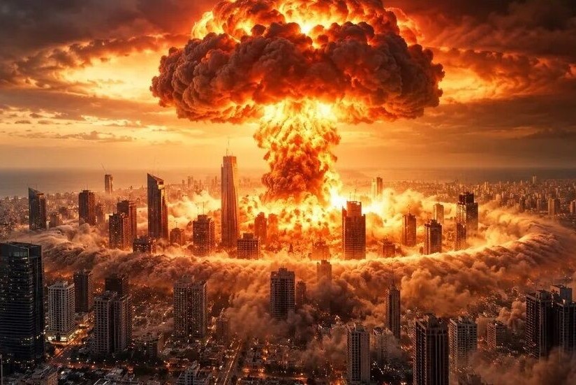 انتشار تصویر انفجار هسته‌ای بر فراز تل‌آویو توسط «بنیامین نتانیاهو»