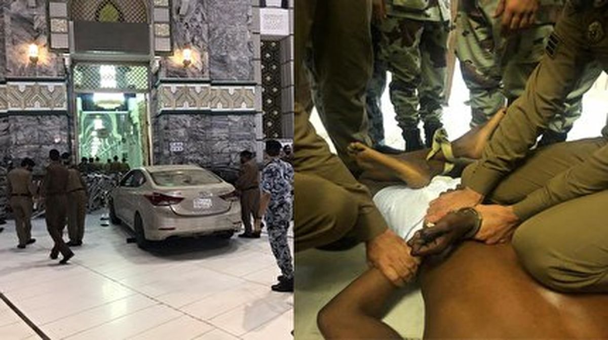 برخورد خودرو با درب مسجدالحرام! برخورد خودرو با درب مسجدالحرام!